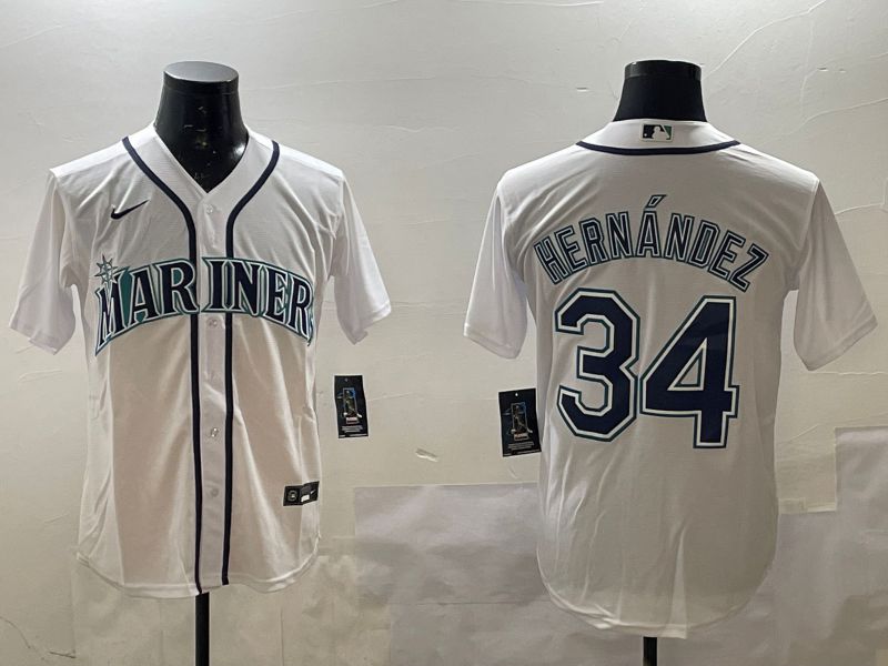 Men Seattle Mariners #34 Hernandez White Game 2025 Nike MLB Jersey style 3